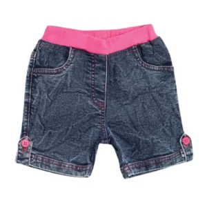 Generic Girl's Denim Lace Inserts Sleeveless Shorts (Blue-Pink)