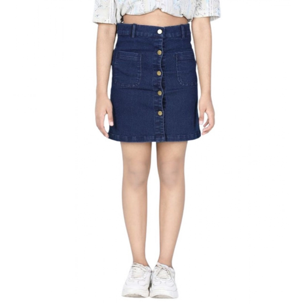Generic Girl's Denim Solid Buttoned Skirt (Navy Blue) - Image 5