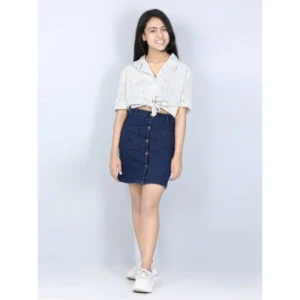Generic Girl's Denim Solid Buttoned Skirt (Navy Blue)