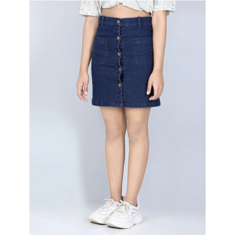 Generic Girl's Denim Solid Buttoned Skirt (Navy Blue) - Image 4