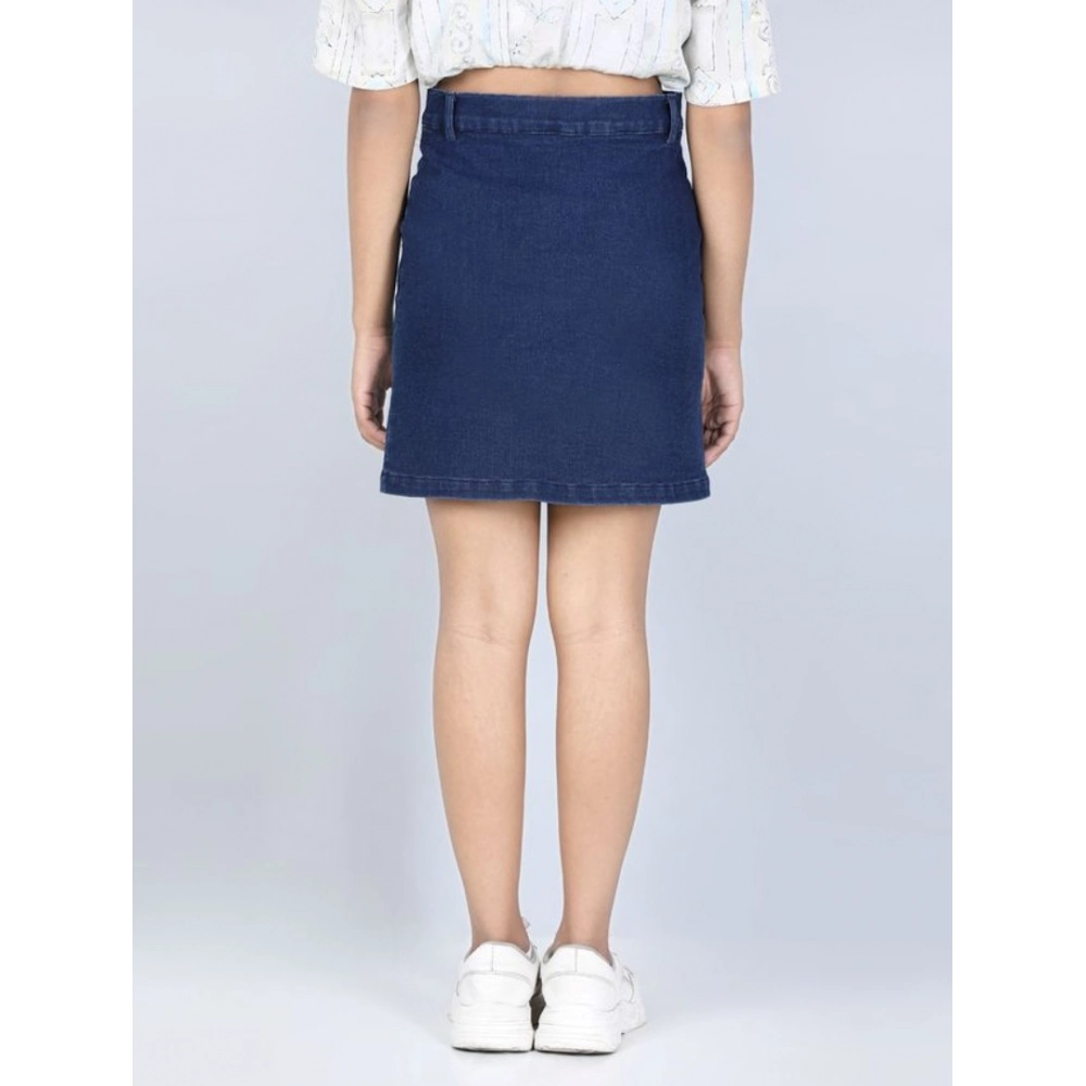 Generic Girl's Denim Solid Buttoned Skirt (Navy Blue) - Image 3