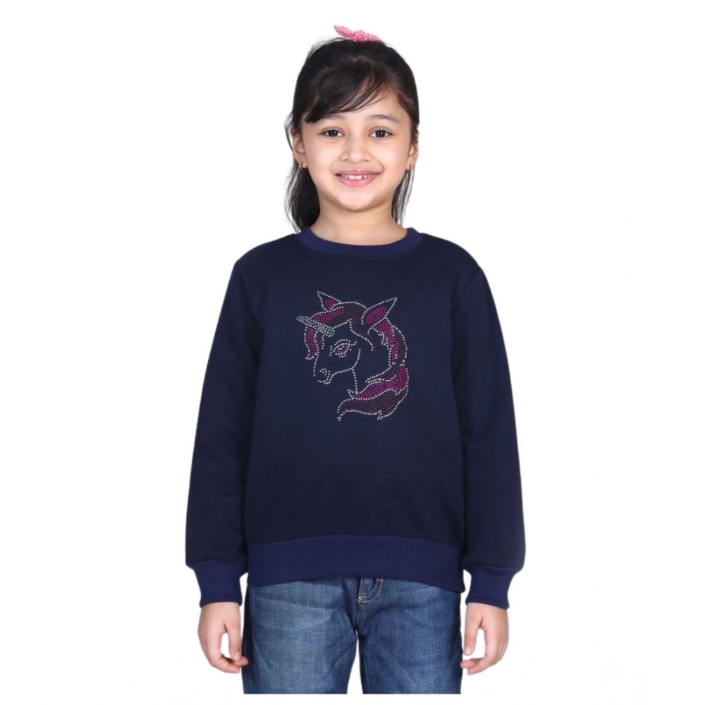 Generic Girl's Fleece Embellished Long Sleeves Sweatshirt (Navy Blue) - Image 5