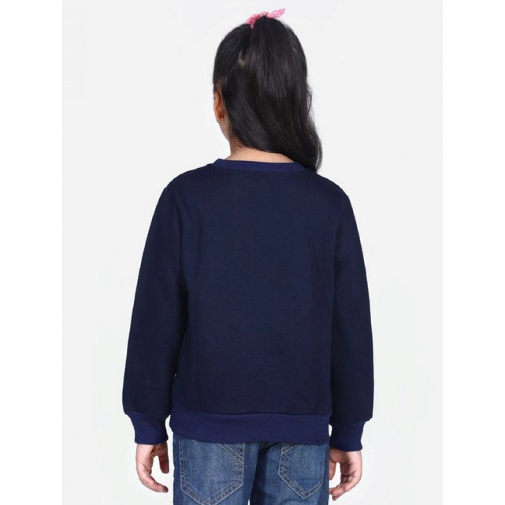 Generic Girl's Fleece Embellished Long Sleeves Sweatshirt (Navy Blue) - Image 4