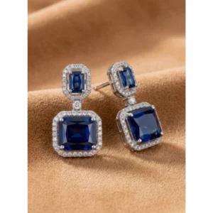 Generic Women's Brass Silver Plated Drop Earrings (Blue)