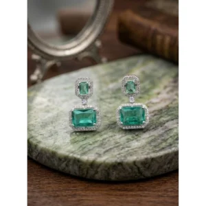Generic Women's Brass Silver Plated Drop Earrings (Green)