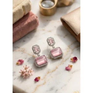 Generic Women's Brass Silver Plated Drop Earrings (Pink)