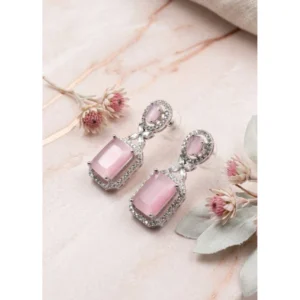 Generic Women's Brass Silver Plated Drop Earrings (Pink)