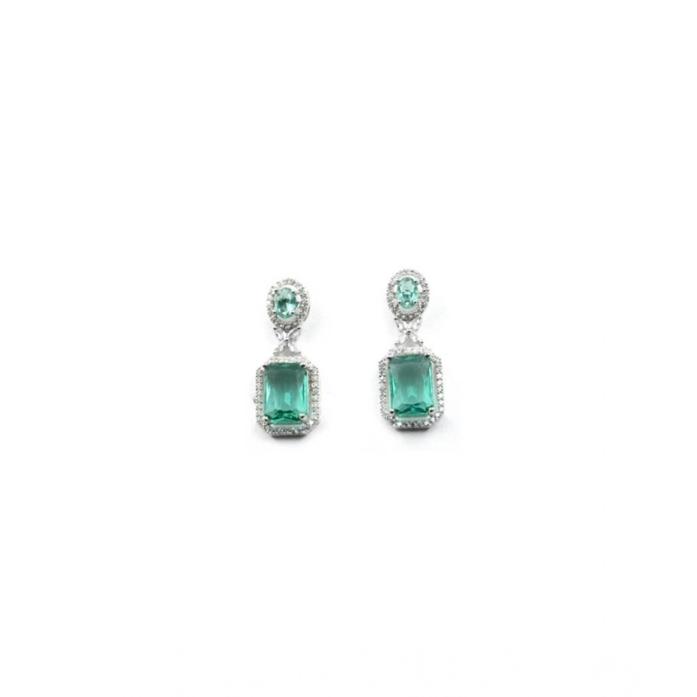 Generic Women's Brass Silver Plated Drop Earrings (Green) - Image 5