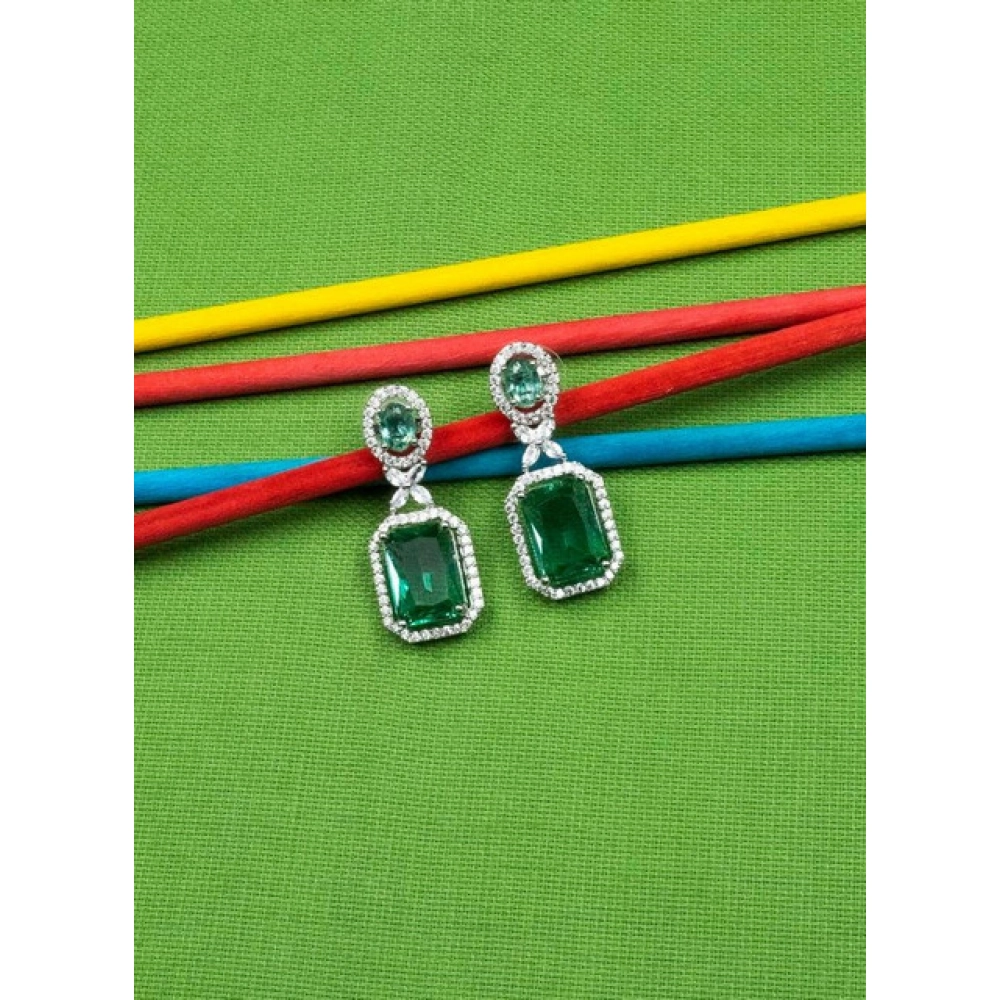Generic Women's Brass Silver Plated Drop Earrings (Green) - Image 4