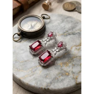 Generic Women's Brass Silver Plated Drop Earrings (Red)
