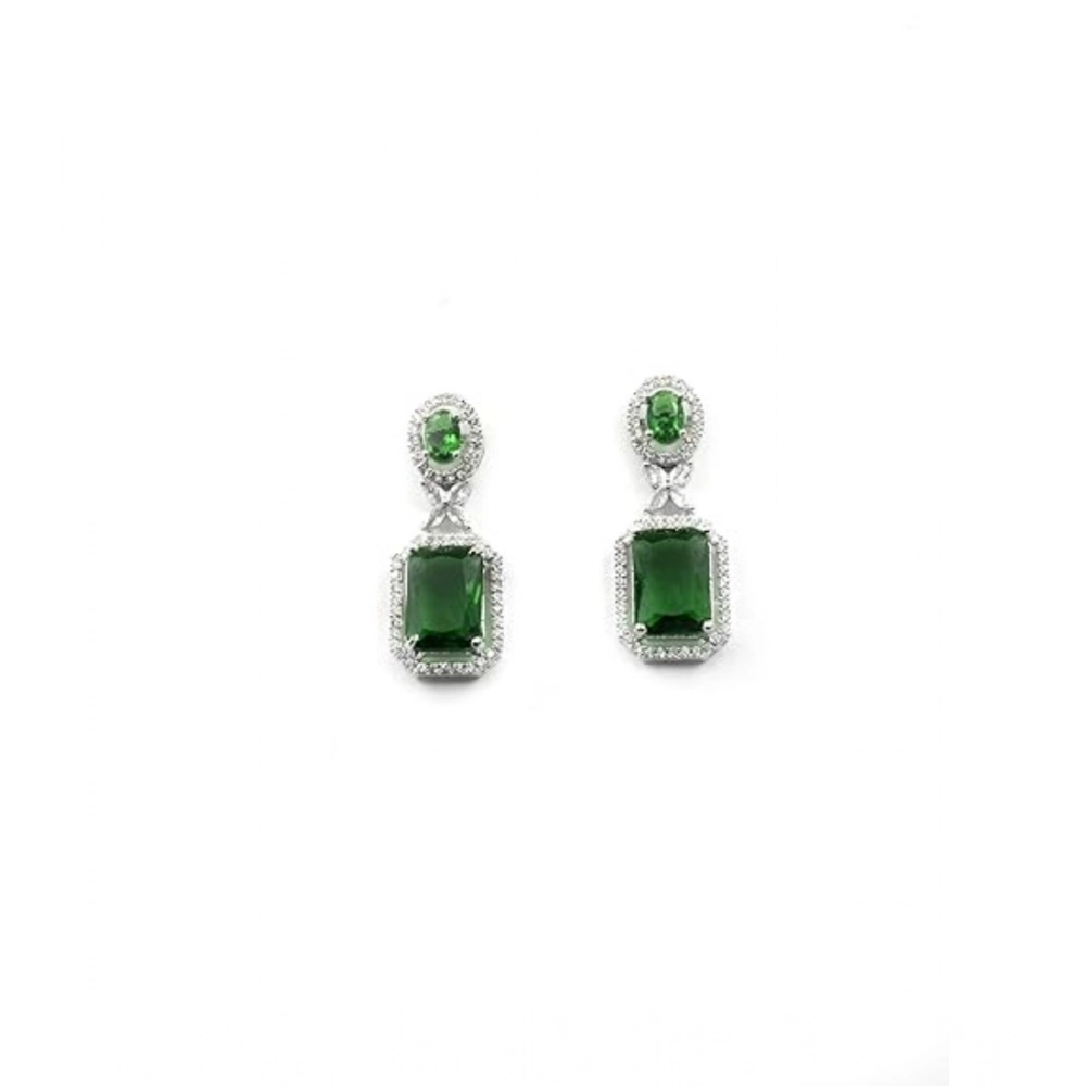 Generic Women's Brass Silver Plated Drop Earrings (Green) - Image 5