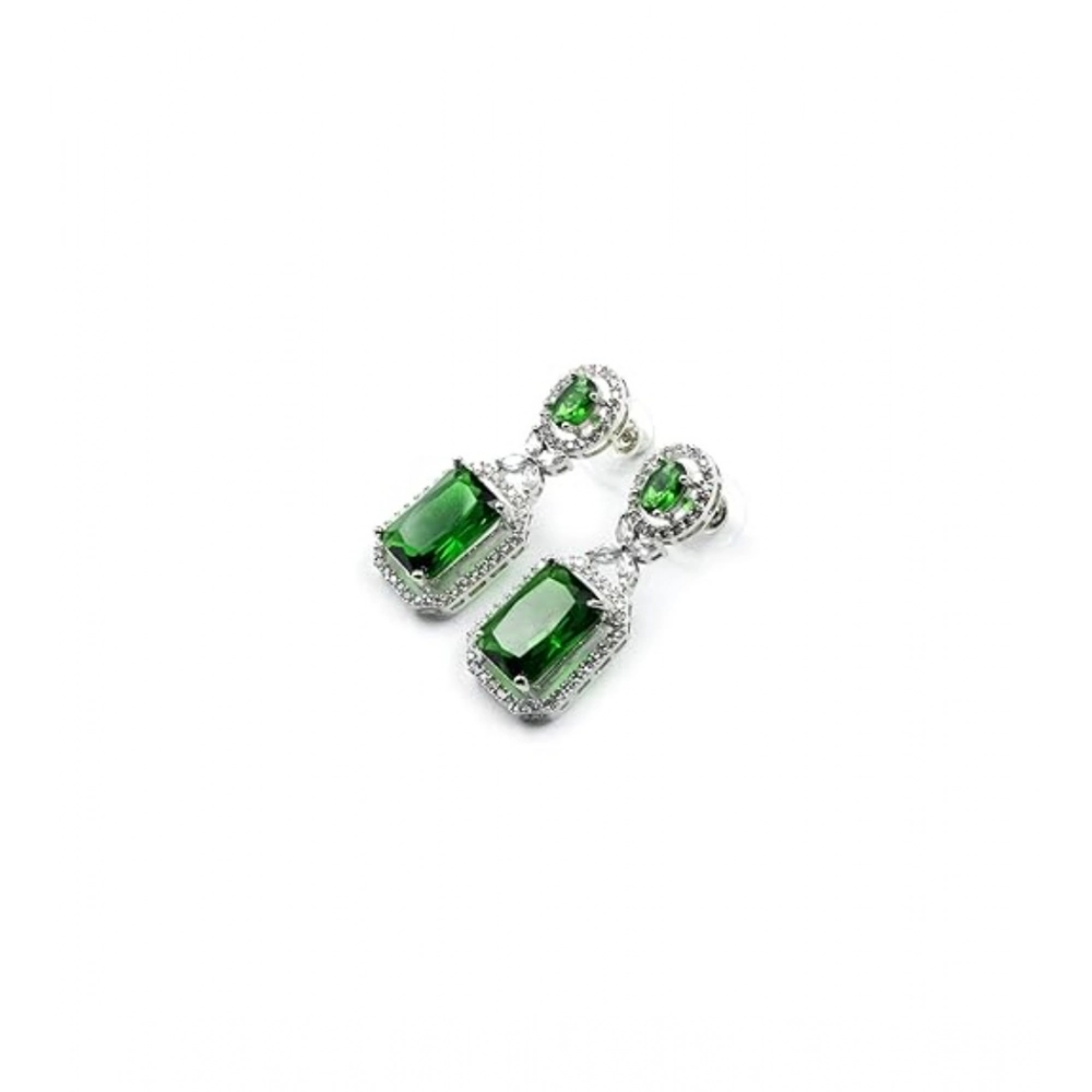 Generic Women's Brass Silver Plated Drop Earrings (Green) - Image 2