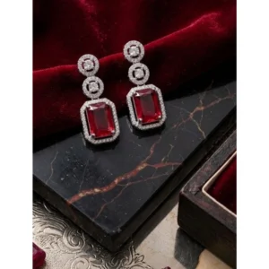 Generic Women's Brass Silver Plated Drop Earrings (Red)