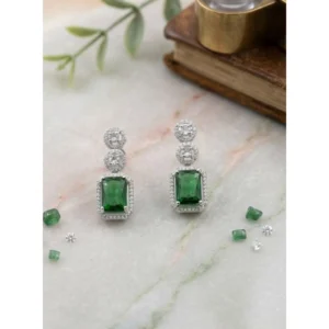 Generic Women's Brass Silver Plated Drop Earrings (Green)