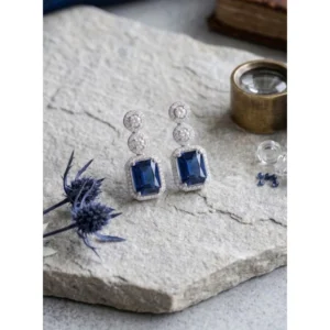 Generic Women's Brass Silver Plated Drop Earrings (Blue)