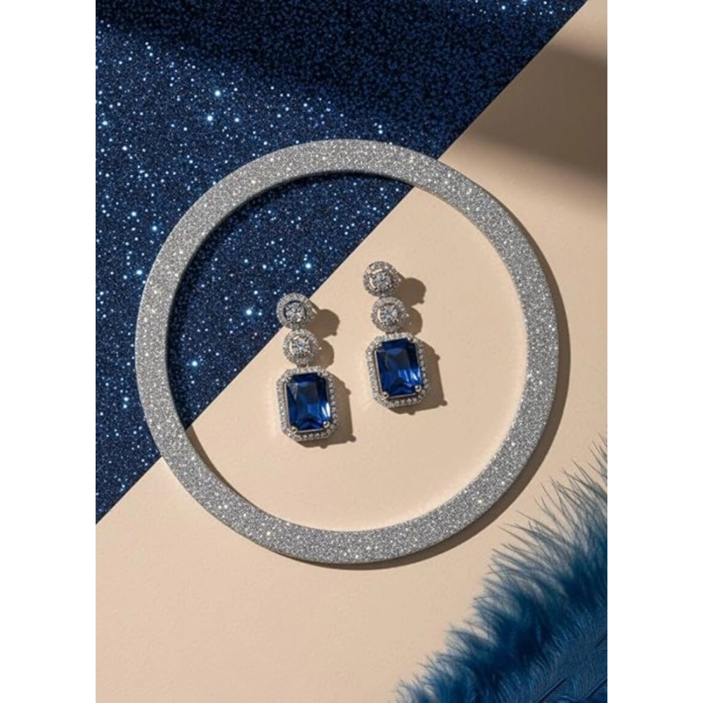 Generic Women's Brass Silver Plated Drop Earrings (Blue) - Image 5