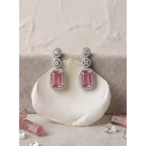 Generic Women's Brass Silver Plated Drop Earrings (Pink)