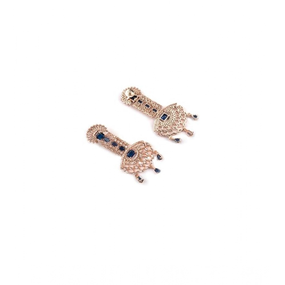 Generic Women's Brass Silver Plated Drop Earrings (Blue) - Image 3