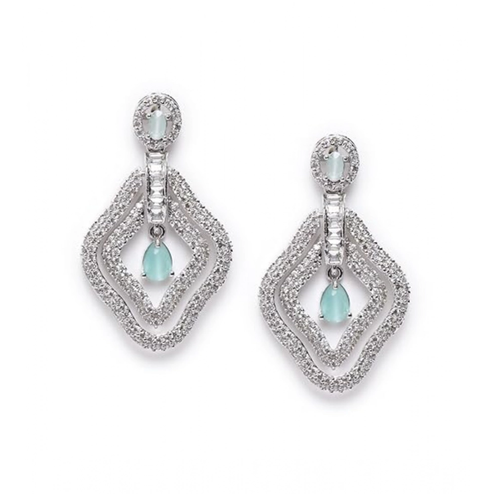 Generic Women's Brass Silver Plated Drop Earrings (Turquoise) - Image 5