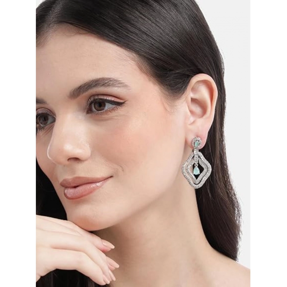 Generic Women's Brass Silver Plated Drop Earrings (Turquoise) - Image 4