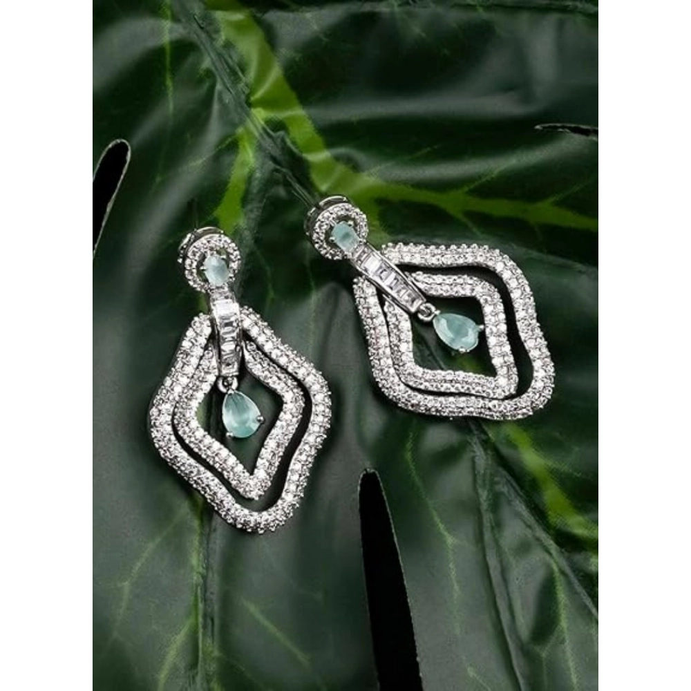 Generic Women's Brass Silver Plated Drop Earrings (Turquoise) - Image 3
