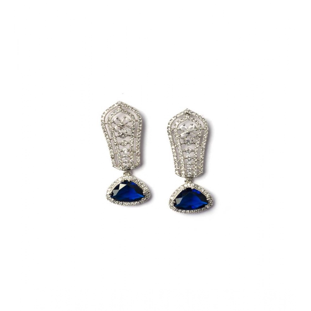 Generic Women's Brass Silver Plated Drop Earrings (Blue) - Image 5