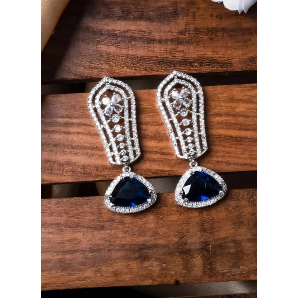 Generic Women's Brass Silver Plated Drop Earrings (Blue) - Image 4