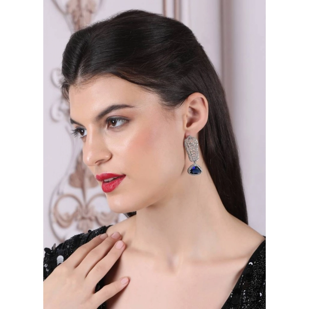 Generic Women's Brass Silver Plated Drop Earrings (Blue) - Image 3