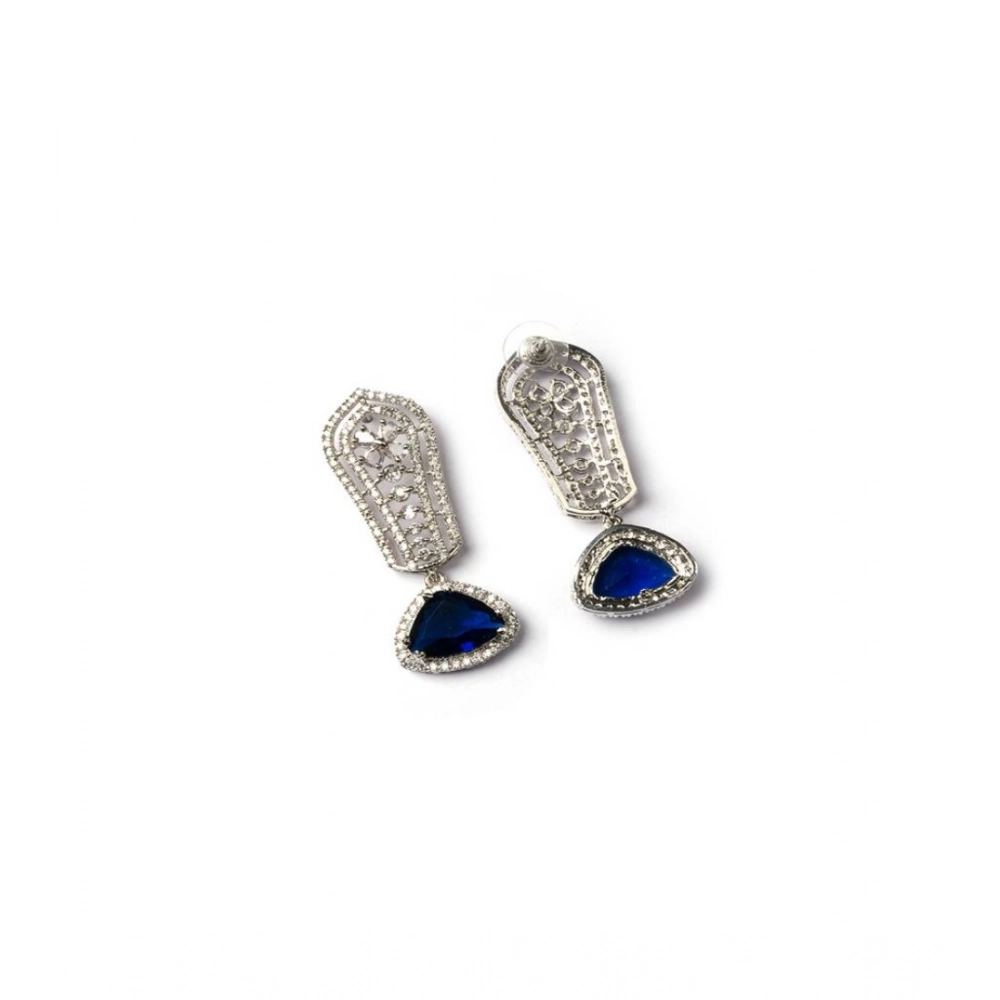 Generic Women's Brass Silver Plated Drop Earrings (Blue) - Image 2