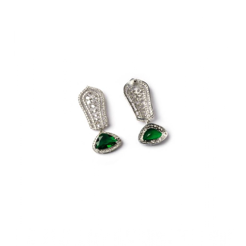 Generic Women's Brass Silver Plated Drop Earrings (Green) - Image 2