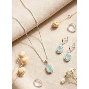 Generic Women's Brass Silver Plated Pendant Set (Turquoise)