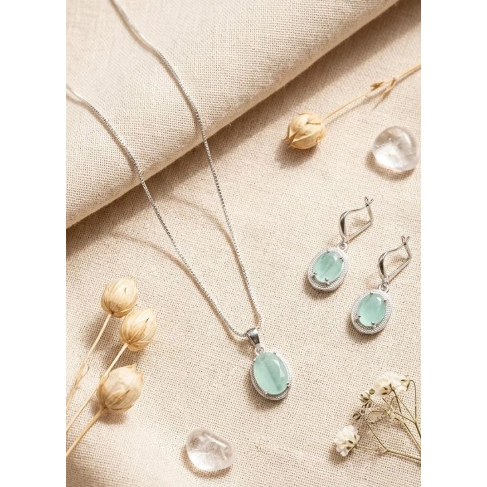 Generic Women's Brass Silver Plated Pendant Set (Turquoise)