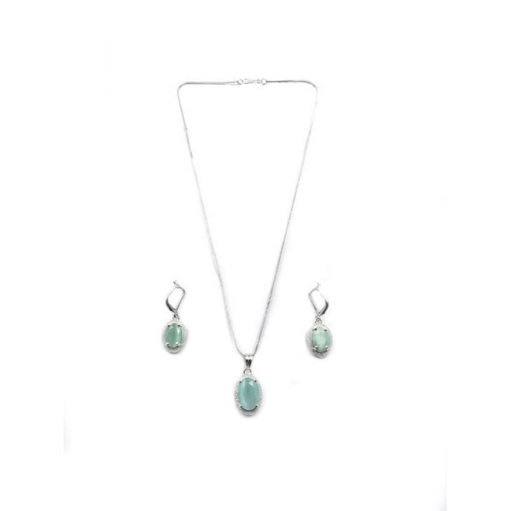 Generic Women's Brass Silver Plated Pendant Set (Turquoise) - Image 5