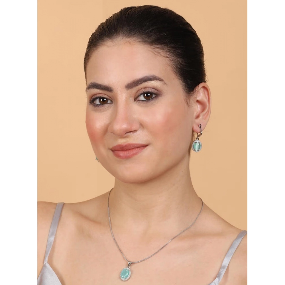 Generic Women's Brass Silver Plated Pendant Set (Turquoise) - Image 3