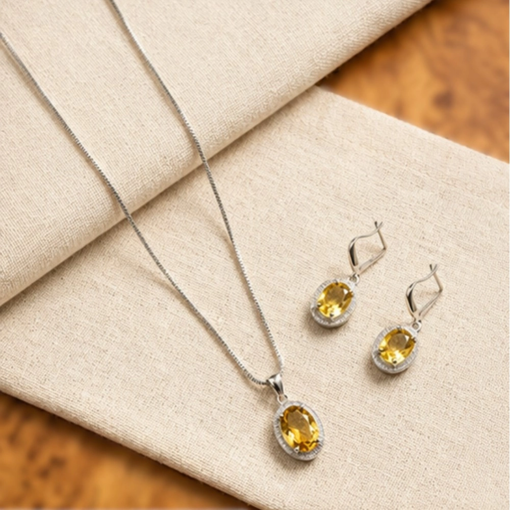 Generic Women's Brass Silver Plated Pendant Set (Yellow) - Image 5