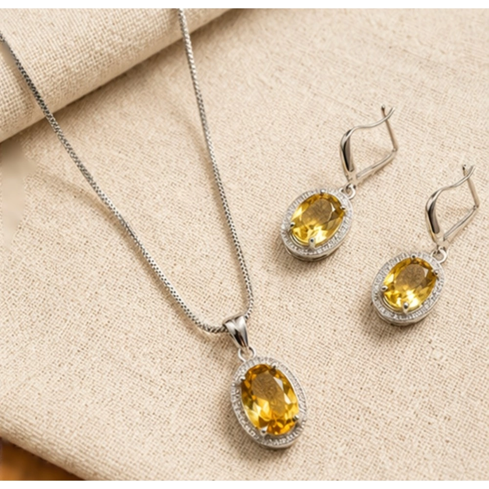 Generic Women's Brass Silver Plated Pendant Set (Yellow) - Image 3