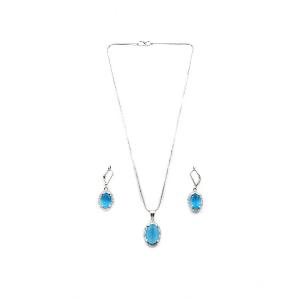 Generic Women's Brass Silver Plated Pendant Set (Blue) - Image 5