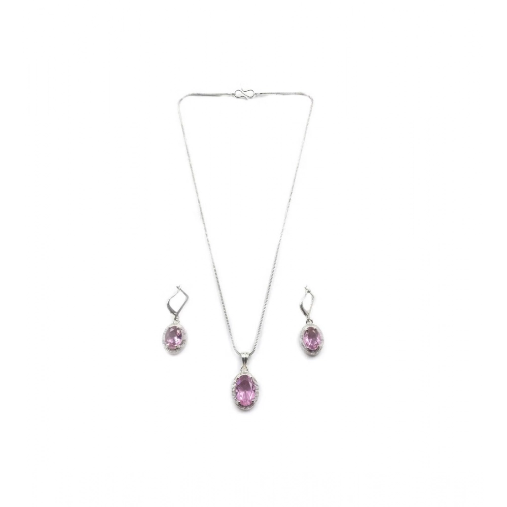 Generic Women's Brass Silver Plated Pendant Set (Pink) - Image 5