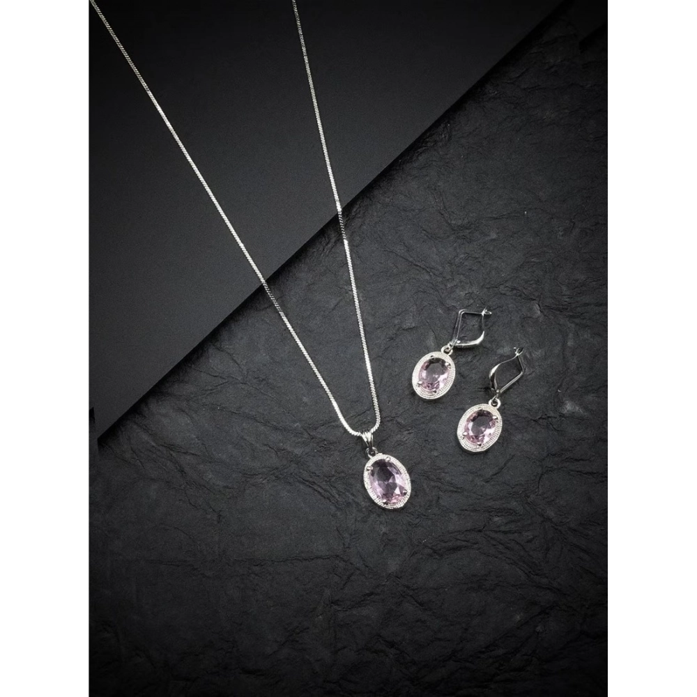 Generic Women's Brass Silver Plated Pendant Set (Pink) - Image 4