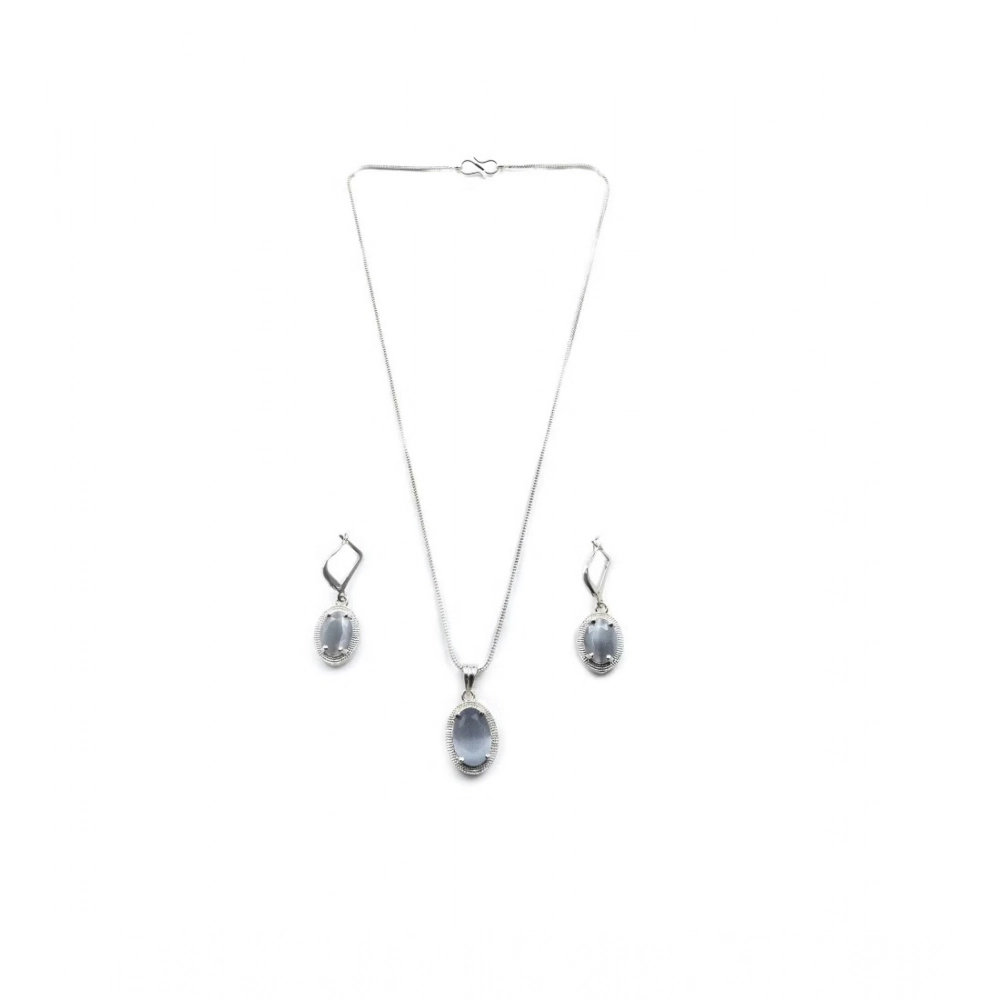 Generic Women's Brass Silver Plated Pendant Set (Grey) - Image 5