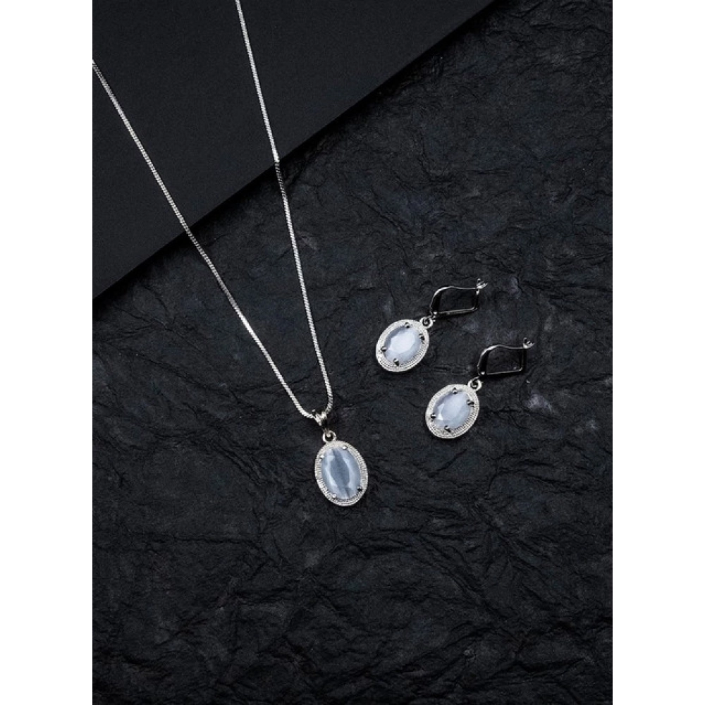 Generic Women's Brass Silver Plated Pendant Set (Grey) - Image 4
