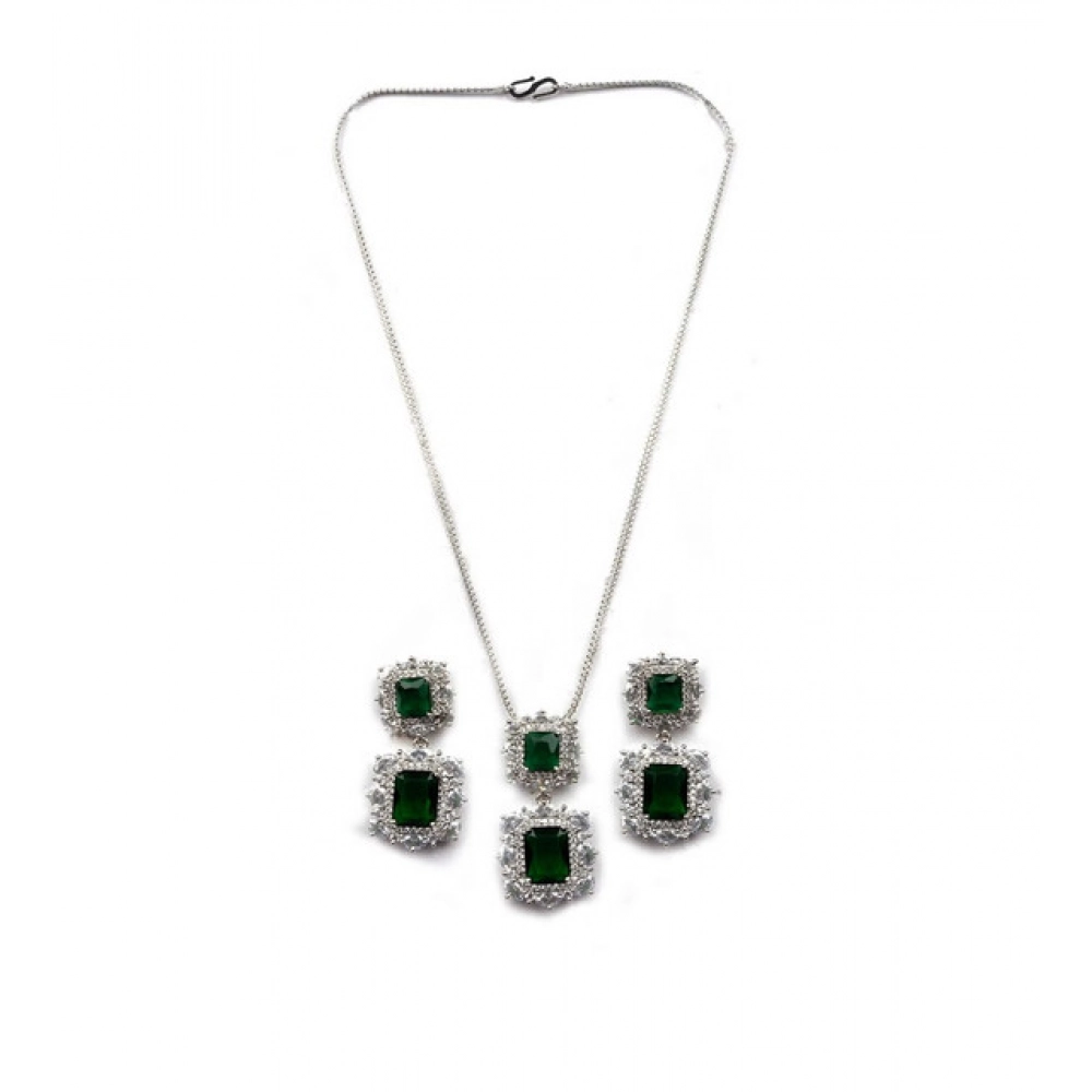 Generic Women's Brass Silver Plated Pendant Set (Green) - Image 5