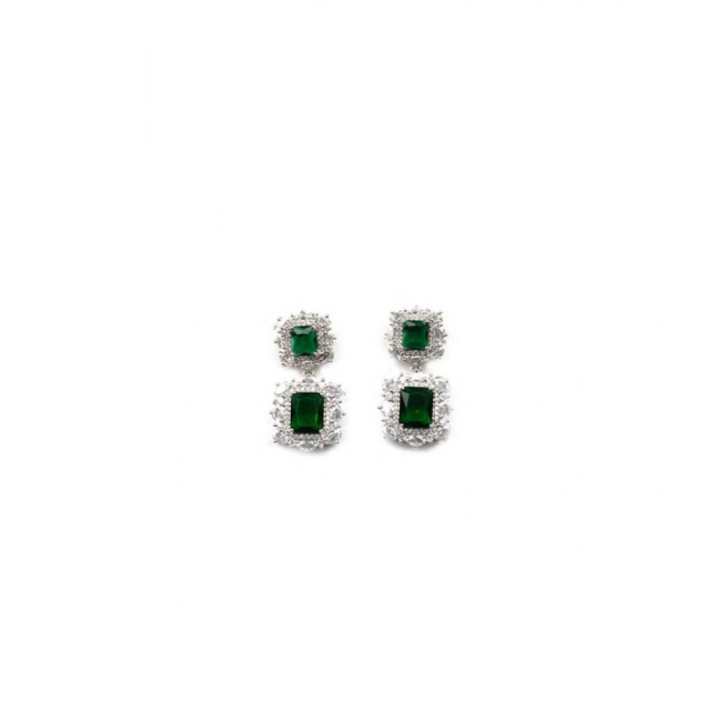 Generic Women's Brass Silver Plated Pendant Set (Green) - Image 2