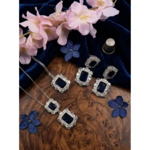 Generic Women's Brass Silver Plated Pendant Set (Blue)