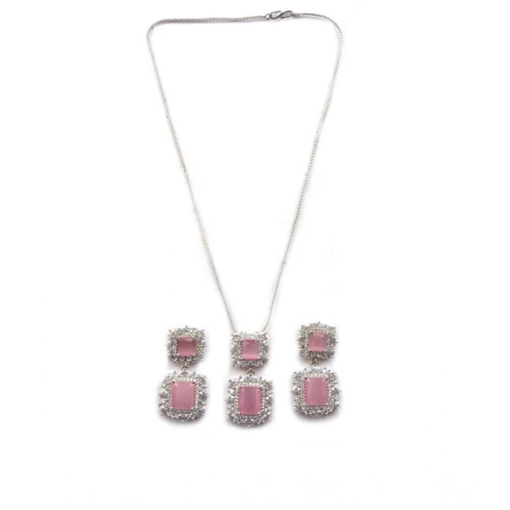 Generic Women's Brass Silver Plated Pendant Set (Pink) - Image 5