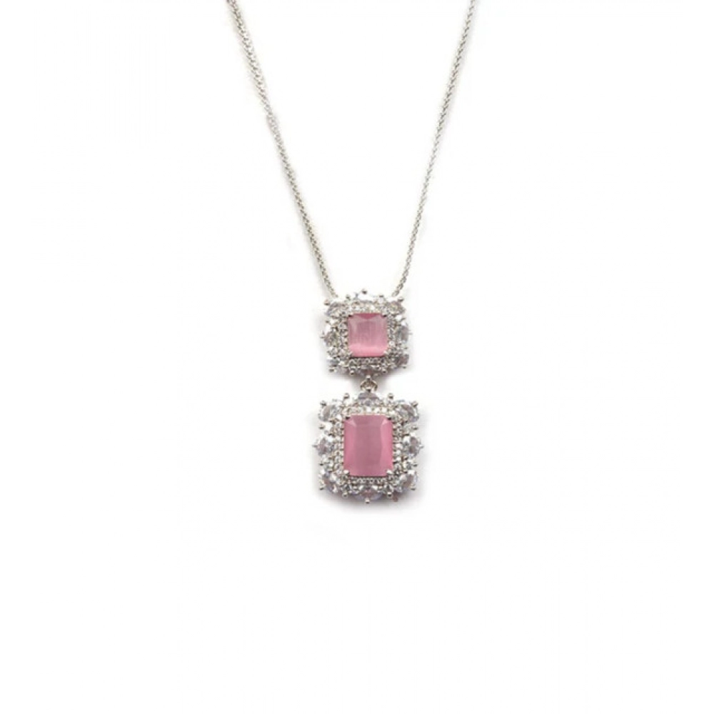 Generic Women's Brass Silver Plated Pendant Set (Pink) - Image 2