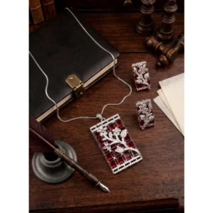 Generic Women's Brass Silver Plated Pendant Set (Red)