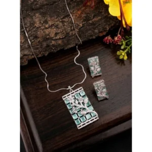 Generic Women's Brass Silver Plated Pendant Set (Turquoise)