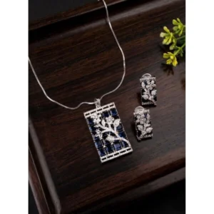 Generic Women's Brass Silver Plated Pendant Set (Blue)