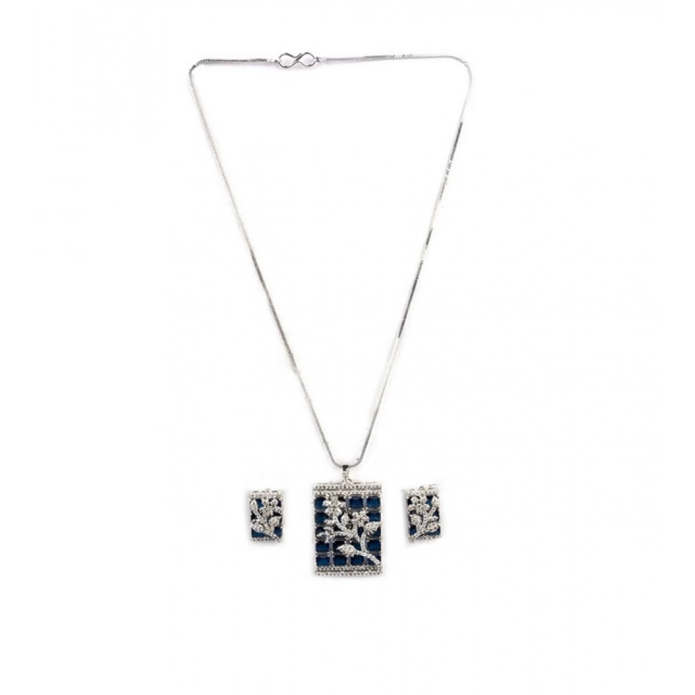 Generic Women's Brass Silver Plated Pendant Set (Blue) - Image 5